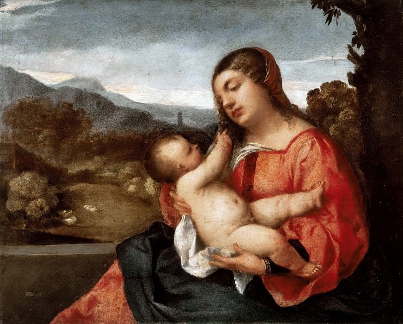 Мадонна с Младенцем на фоне сельского пейзажа, Тициан (Тициано Вечеллио)