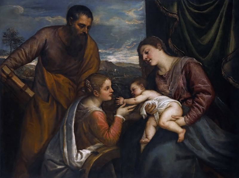 Святое собеседование (Мадонна с Младенцем со святыми Лукой и Екатериной Александрийской). Тициан (Тициано Вечеллио)