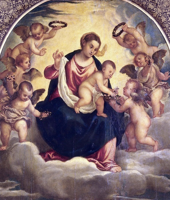 Madonna and Child with angels. Titian (Tiziano Vecellio) (school of)