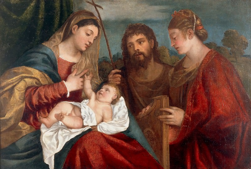 Мадонна с Младенцем, Иоанн Креститель и святая Цецилия (мастерская Тициана). Тициан (Тициано Вечеллио)