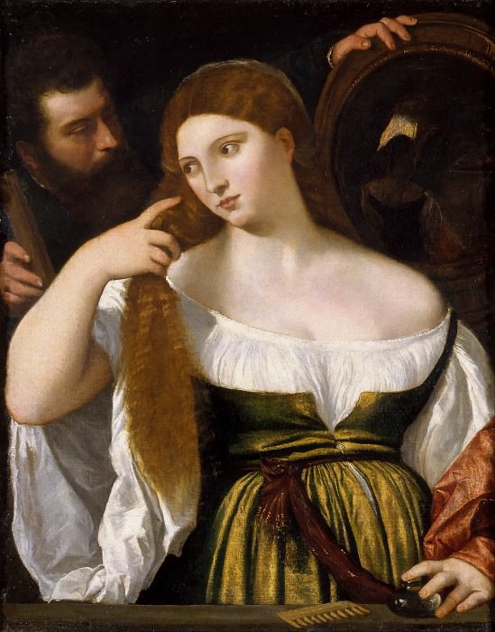 Девушка перед зеркалом , Тициан (Тициано Вечеллио)