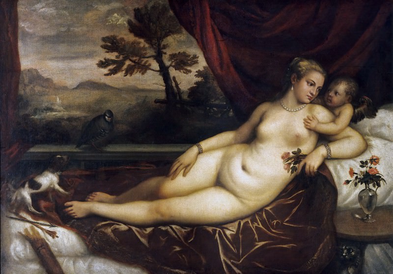 Венера с Купидоном, собачкой и куропаткой. Тициан (Тициано Вечеллио)