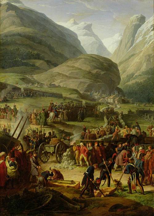 Французская армия перемещается по Санкт-Бернар в Бург Сен-Пьер, 20 мая 1800. Шарль Тевенин
