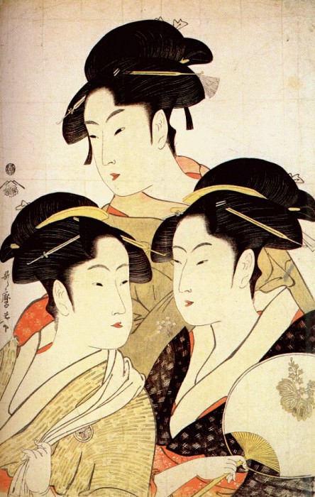 utamaro three famous beauties 1792-3. Китагава Утамаро