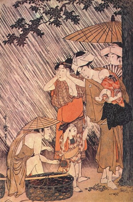 utamaro shower 2-left-panel. Kitagawa Utamaro