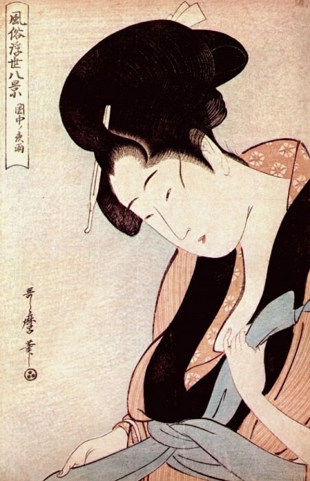 utamaro woman in bedroom on rainy night c-mid-1790s. Kitagawa Utamaro