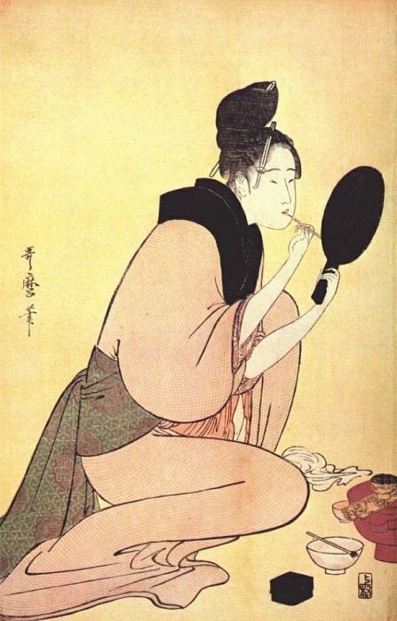 utamaro beauty putting on rouge mid-1790s. Китагава Утамаро