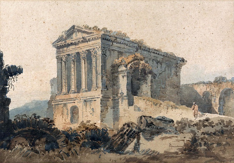 Tempio di Clitumno, Rome, after Piranesi. Unknown painters