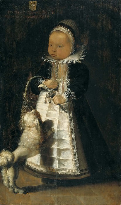Portrait of a Girl with a Dog. Unknown painters