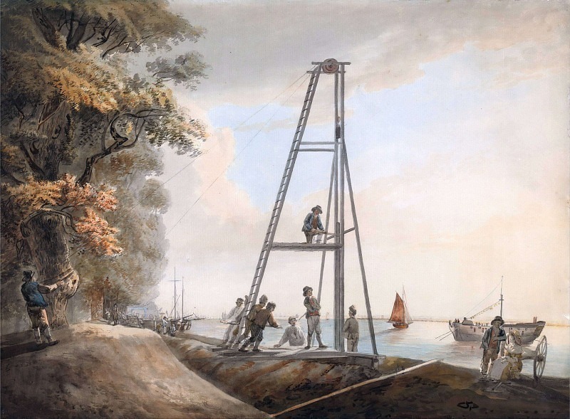 Pile Driving on the Banks of the Thames. Unknown painters