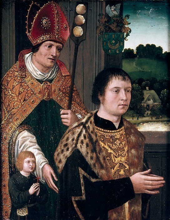 Portrait of Nicholas Gaze and His Son and St Nicholas. Unknown painters