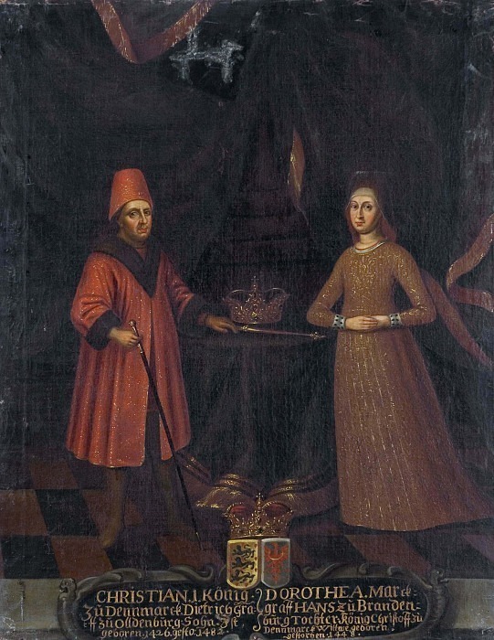 Kristian I (1426-1481), king of Denmark, Norway and Sweden and Dorotea (1430-1496). Unknown painters