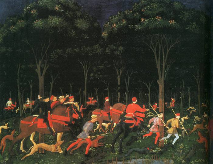 UCCELLO THE HUNT IN THE FOREST (LEFT),1468, ASHMOLEAN MUSEUM. Paolo Uccello