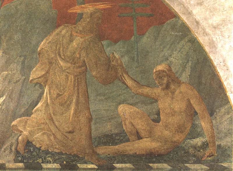 UCCELLO CREATION OF ADAM,(fresk)1445, GREEN CLOISTER, SANTA. Paolo Uccello