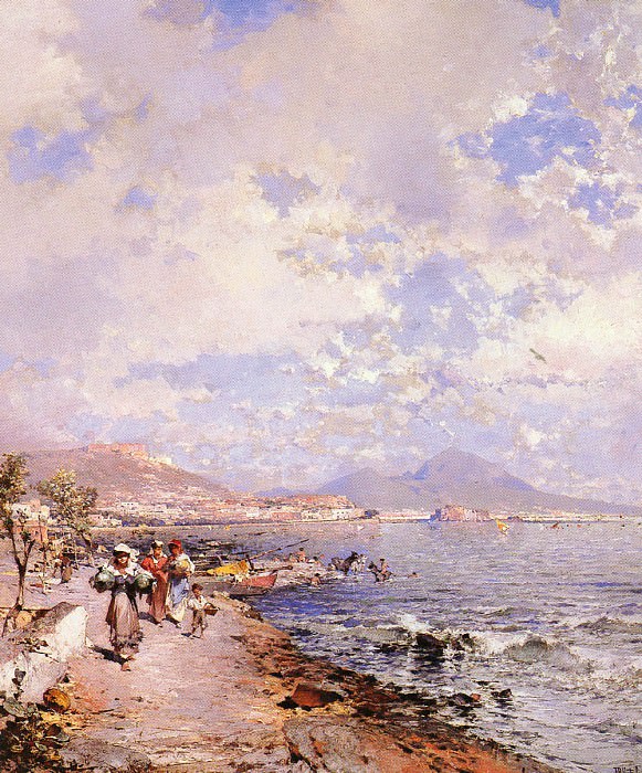 Unterberger Franz Richard (Belgian) 1838-1902 The Bay Of Naples OC 82.5by71cm. Франц Рихард Унтербергер