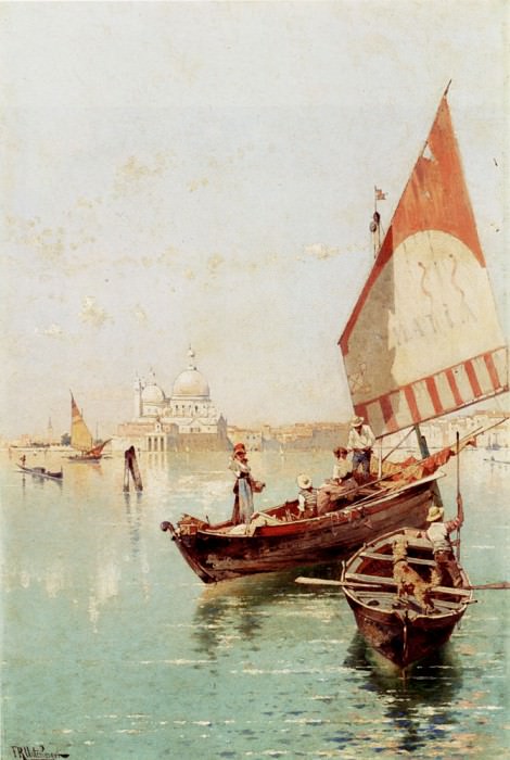 Unterberger Franz Richard Sailboat In A Venetian Lagoon. Franz Richard Unterberger