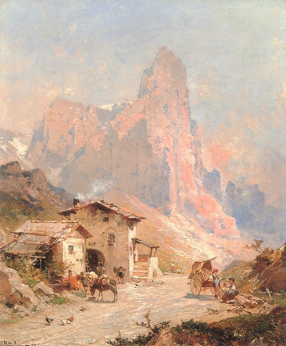 Figures in A Village in the Dolomites. Франц Рихард Унтербергер