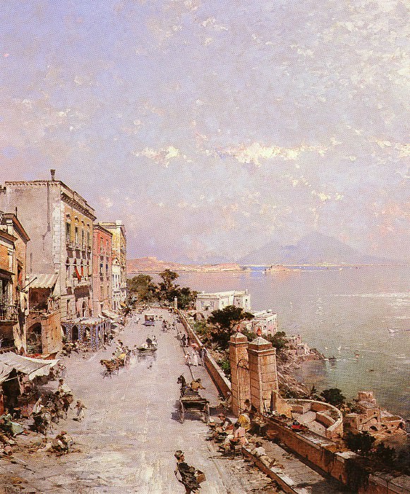 Unterberger Franz Richard (Belgian) 1838-1902 A View Of Posilippo, Naples OC 82.5by70. Франц Рихард Унтербергер