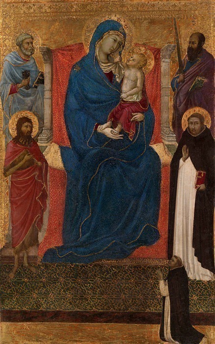 Virgin and Child Enthroned with Saints Peter, Paul, John the Baptist, and Dominic and a Dominican Supplicant. Ugolino di Nerio (Attributed)