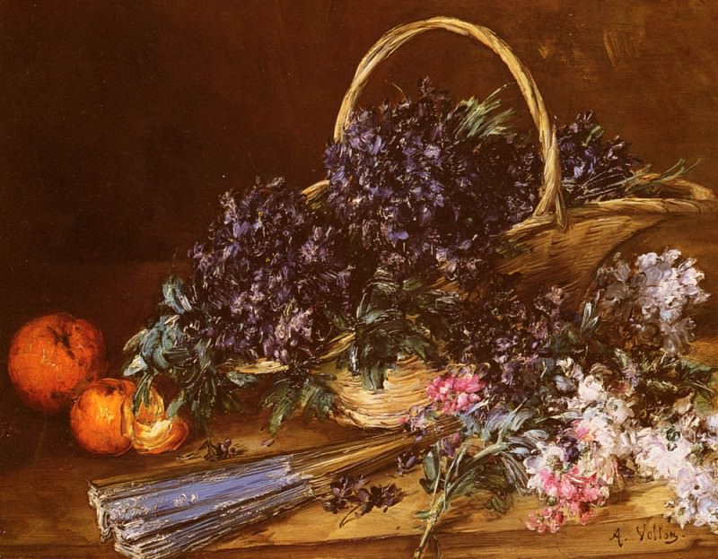 Vollon Antoine A Still Life With A Basket Of Flowers. Antoine Vollon