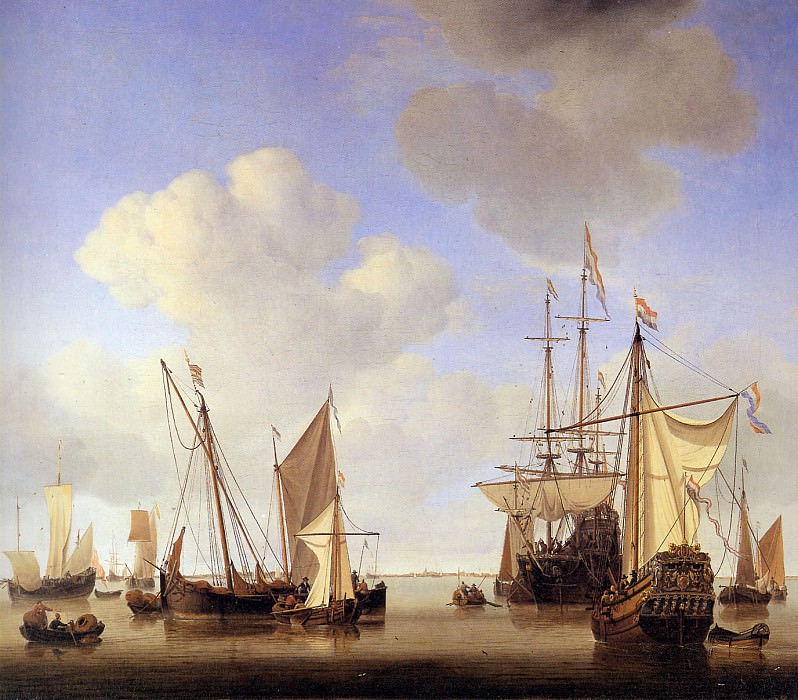 Velde van de Willem Jr Ships in the roads Sun. Виллем ван де Вельде Младший