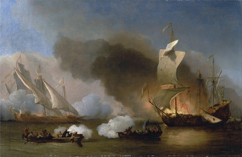An Action off the Barbary Coast with Galleys and English Ships. Willem van de Velde the Younger
