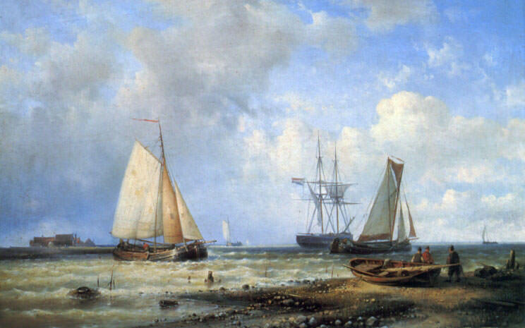 Fishing Vessels by the Shore. Louis Verboeckhoven