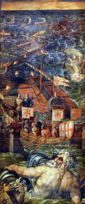 A naval battle between Florence and Pisa. Giorgio Vasari