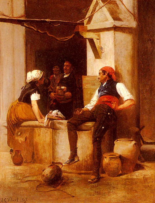 Vibert Jean Georges Conversation At The Fountain. Jehan Georges Vibert