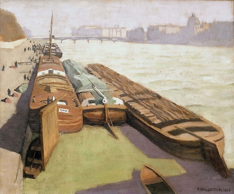 Barges on the banks of the Seine. Félix Édouard Vallotton
