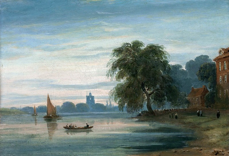 A View along the Thames towards Chelsea Old Church. John Varley