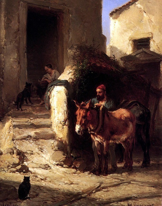 Man with a donkey in Menton. Wouterus Verschuur