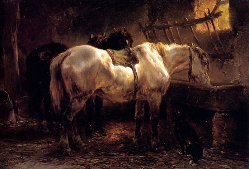 Two horses in a stable, Wouterus Verschuur