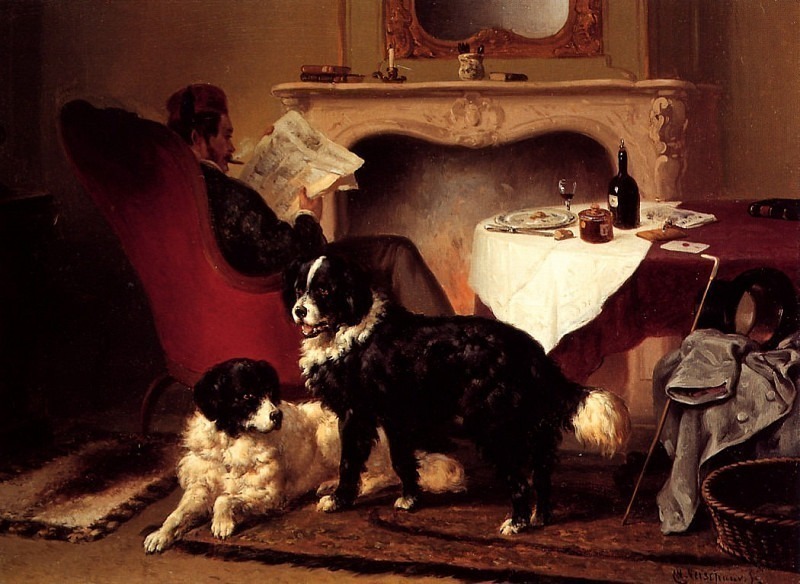 Читающий человек с двумя собаками. Ваутер Версхюр