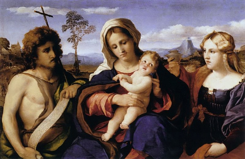 Virgin and Child with St John the Baptist and Mary Magdalene. Palma Il Vecchio (Jacopo Negretti)