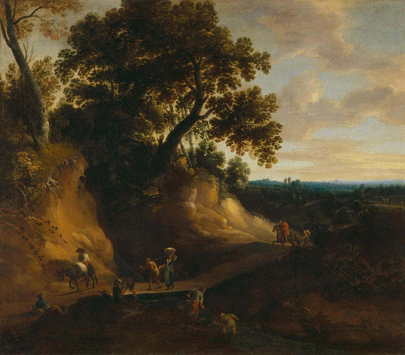 Landscape with a country road and travellers. Lodewijk de Vadder