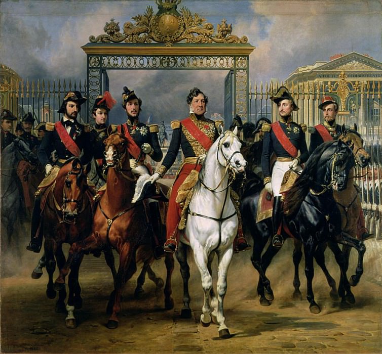 King Louis-Philippe (1773-1850) of France and his sons leaving the Chateau of Versailles. Antoine Charles Horace Vernet