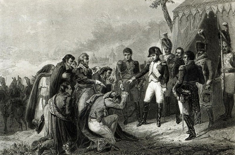 Побеждённые испанцы, преклонившие колено перед Наполеоном до его вступления в Мадрид в декабре 1808 года. Антуан Шарль Орас Верне