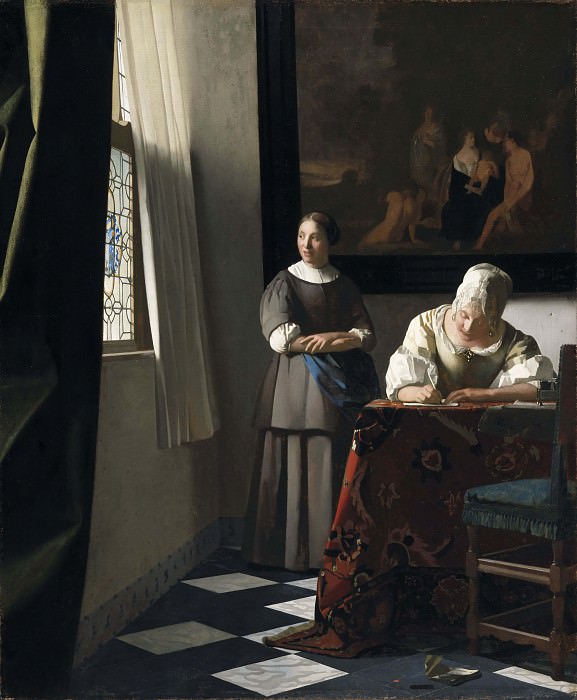 Lady Writing a Letter with her Maid. Johannes Vermeer