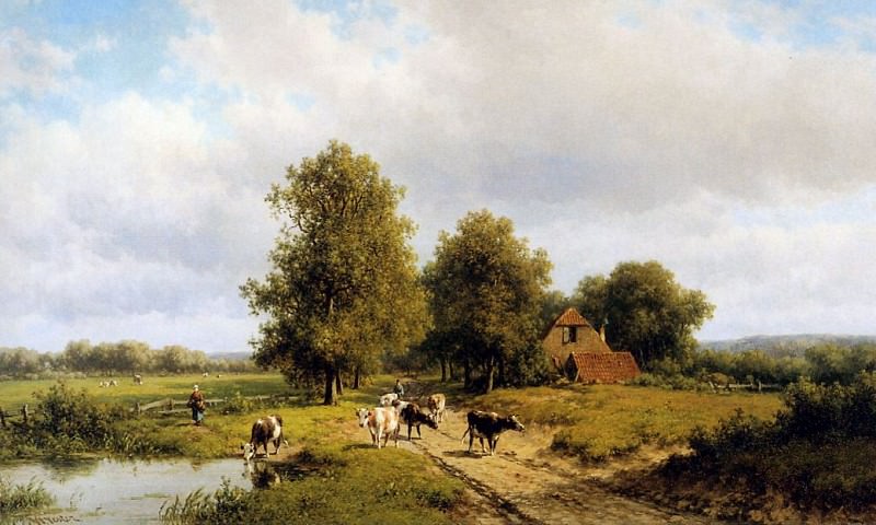 Vester Willem Summer landscape with cows Sun. Уиллем Вестер