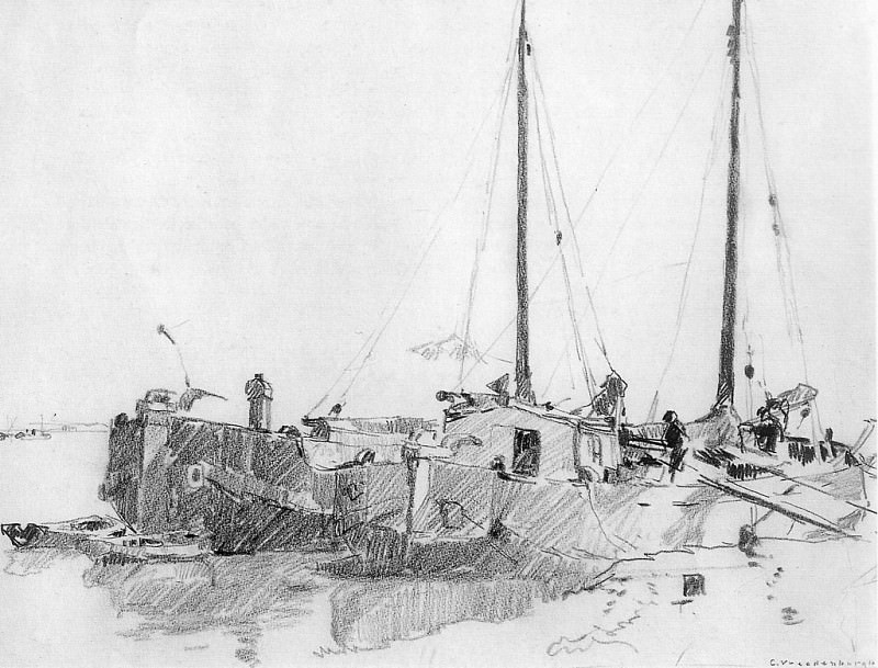 Vreedenburgh Cornelis Docked Boats Sun. Корнелис Вриденбург
