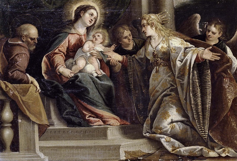 Mystical wedding of Saint Catherine of Alexandria with Saint Joseph and saints. Maffeo da Verona