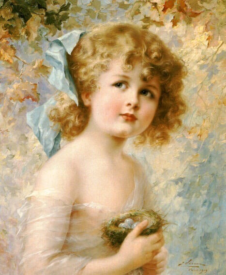 Girl Holding a Nest. Emile Vernon