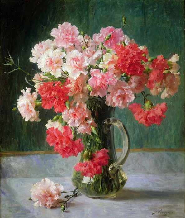 Still life of Carnations. Emile Vernon