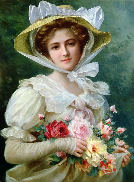 Elegant lady with a bouquet of roses. Эмиль Вернон