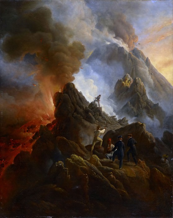 Орас Верне со своим отцом, Карлом Верне, на фоне извержения Везувия. Орас Верне