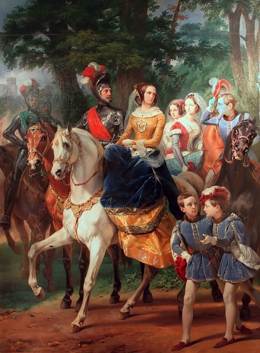 Empress Alexandra Feodorovna with her family at knights tournament in 1842. Horace Vernet