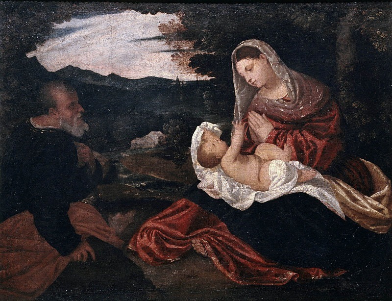 Holy family in a landscape. Francesco Vecellio
