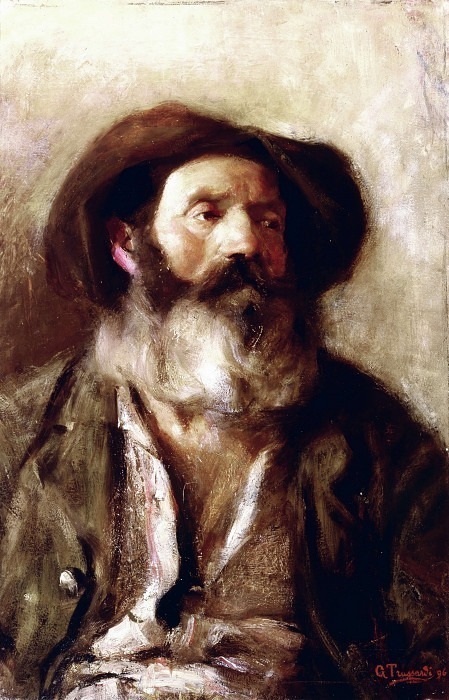 Portrait of old man with hat. Giovanni Trussardi Volpi