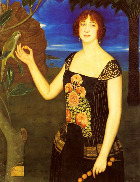 A Portrait Of A Lady With a Parakeet. Miguel Viladrich